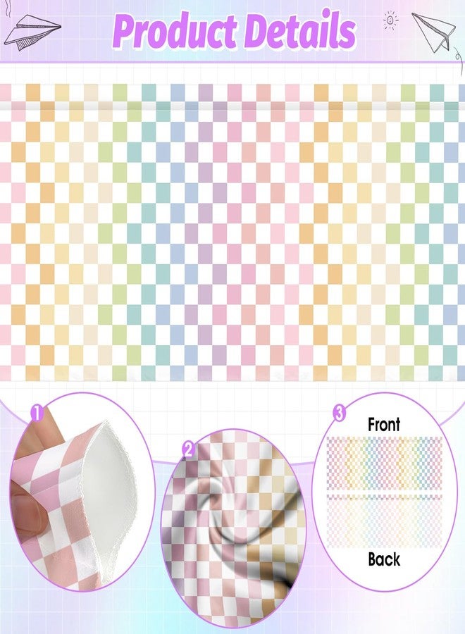 AKAIXI 4PCS Pastel Checkered Classroom Curtains Rainbow Checkered Kitchen Valances for Windows Rod Pocket Window Treatment Colorful Valances Curtains for Classroom Decor Daycare Bedroom Living Room 54"X18" - Image 3